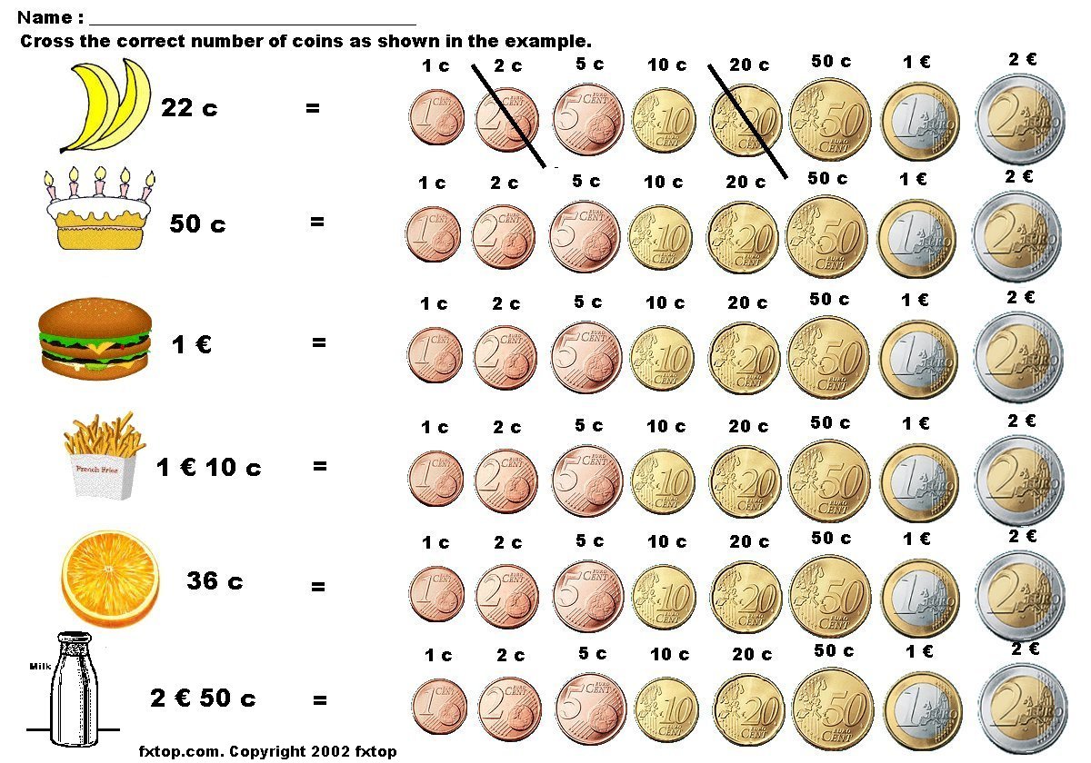 work sheet about euro - fxtop.com In Values Of Coins Worksheet